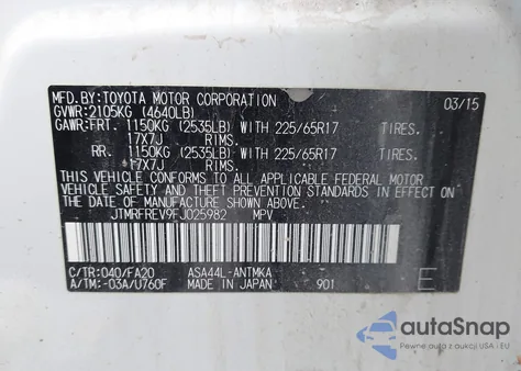 2015 Toyota Rav4 Xle from USA, damaged, VIN JTMRFREV9FJ025982